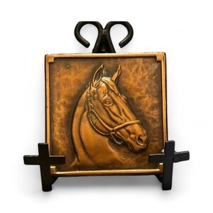 Horse 4 x 4 inch copper plate repousse profile Vintage